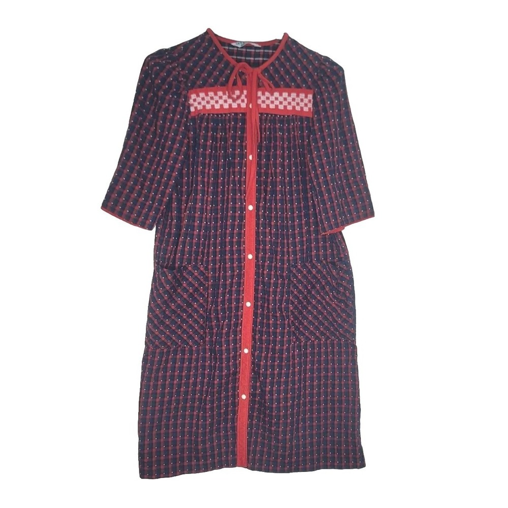 Vintage Women's  Night Gown Models Coat Red Blue Plaid L Grany